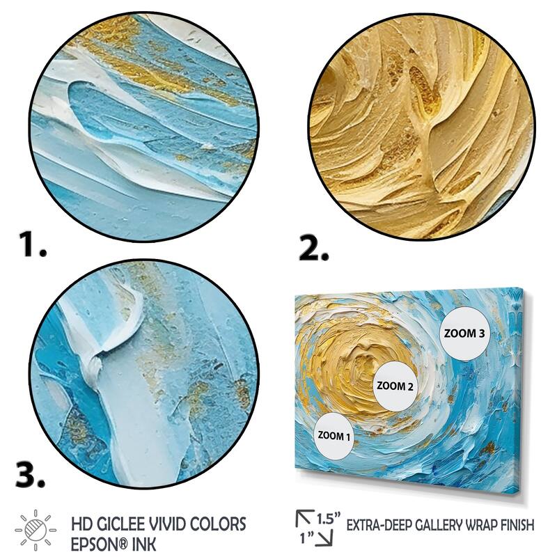 Designart "Baby Blue And Gold Enchanted Whirls I" Abstract Spirals